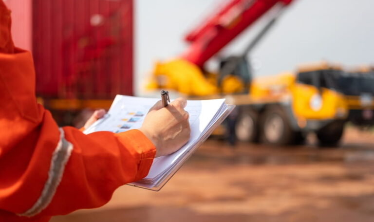 Construction site safety inspection related to fall hazards in Austin construction accident