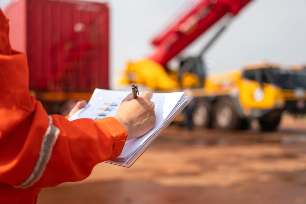 Construction site safety inspection related to fall hazards in Austin construction accident