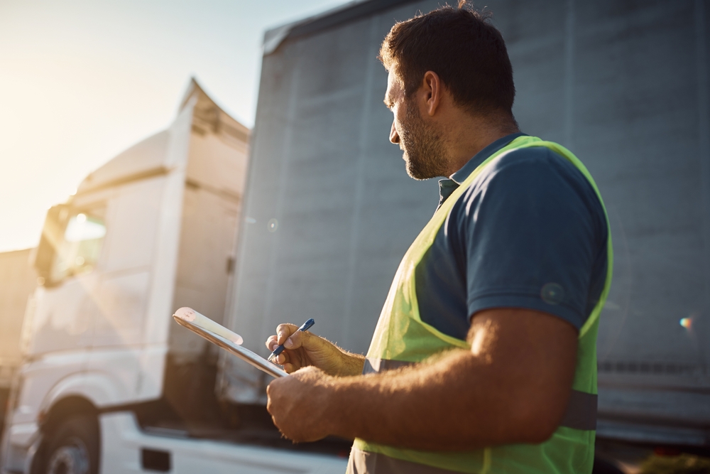 Truck driver performing vehicle inspection related to liability in Austin truck accident