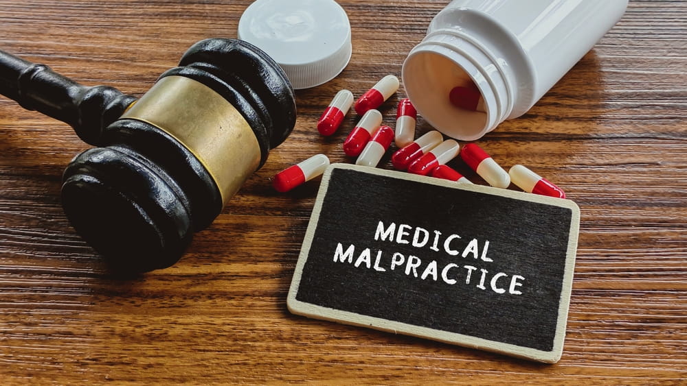 Gavel and prescription pills representing medical negligence and malpractice claims in Texas