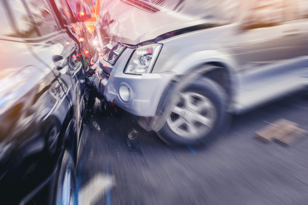 Multi-vehicle collision involving severe vehicle damage