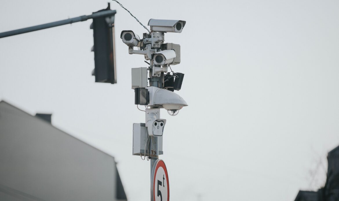 Traffic camera at an intersection that may capture video evidence after an Austin pedestrian accident